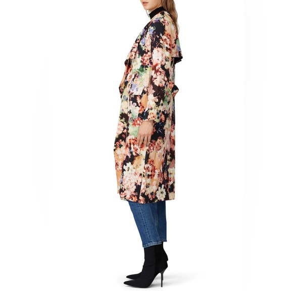 Badgley Mischka Dark Floral Duster Jacket in floral printed crepe Size 6 - Picture 2 of 10